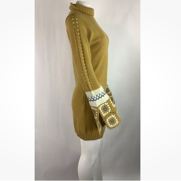 Lulus Sz S Its Groovy Crochet Arm Sweater Dress Mustard Yellow Acrylic Retro - Picture 4 of 9